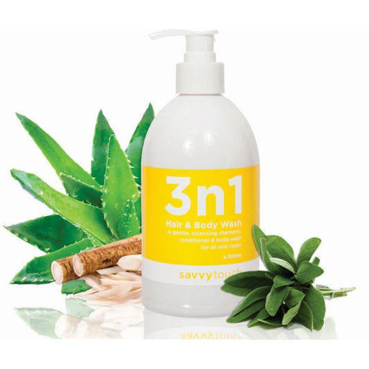 3N1 Hair & Bodywash - Savvy Touch 3N1 is a gentle cleansing shampoo, conditioner & body wash all in one.  Its a naturally based formula that is packed with essential oils designed to cleanse & condition the skin & hair in one product.